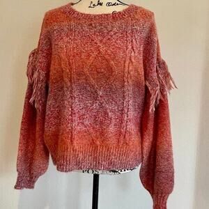 FRYE & Co SWEATER CABLE KNIT BOHO COTTAGE-CORE SZ L SPACE-DYED PENNY LANE